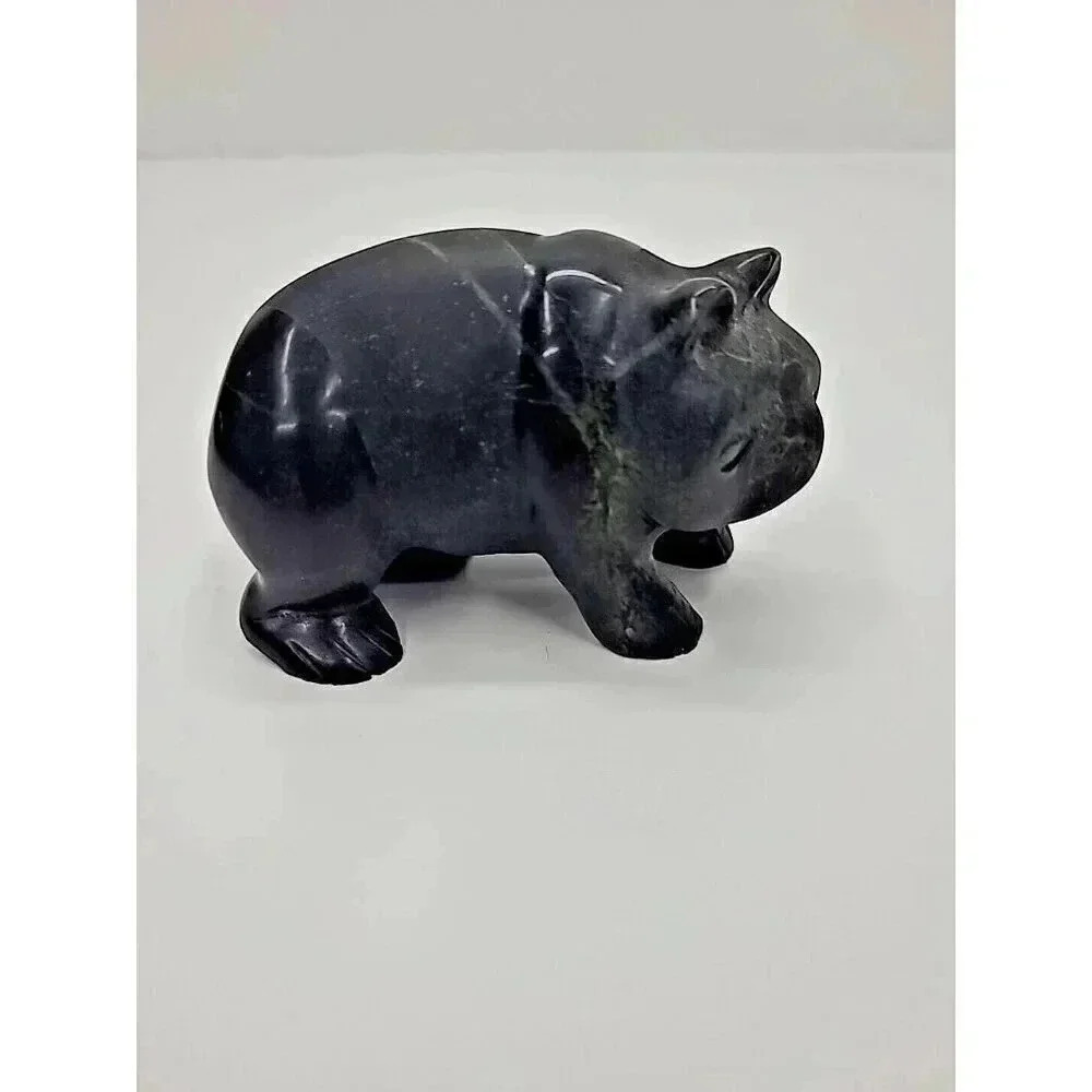Vintage Carved Black Onyx Panda Statue Figurine Shelf Sitter Paperweight - Picture 2 of 5